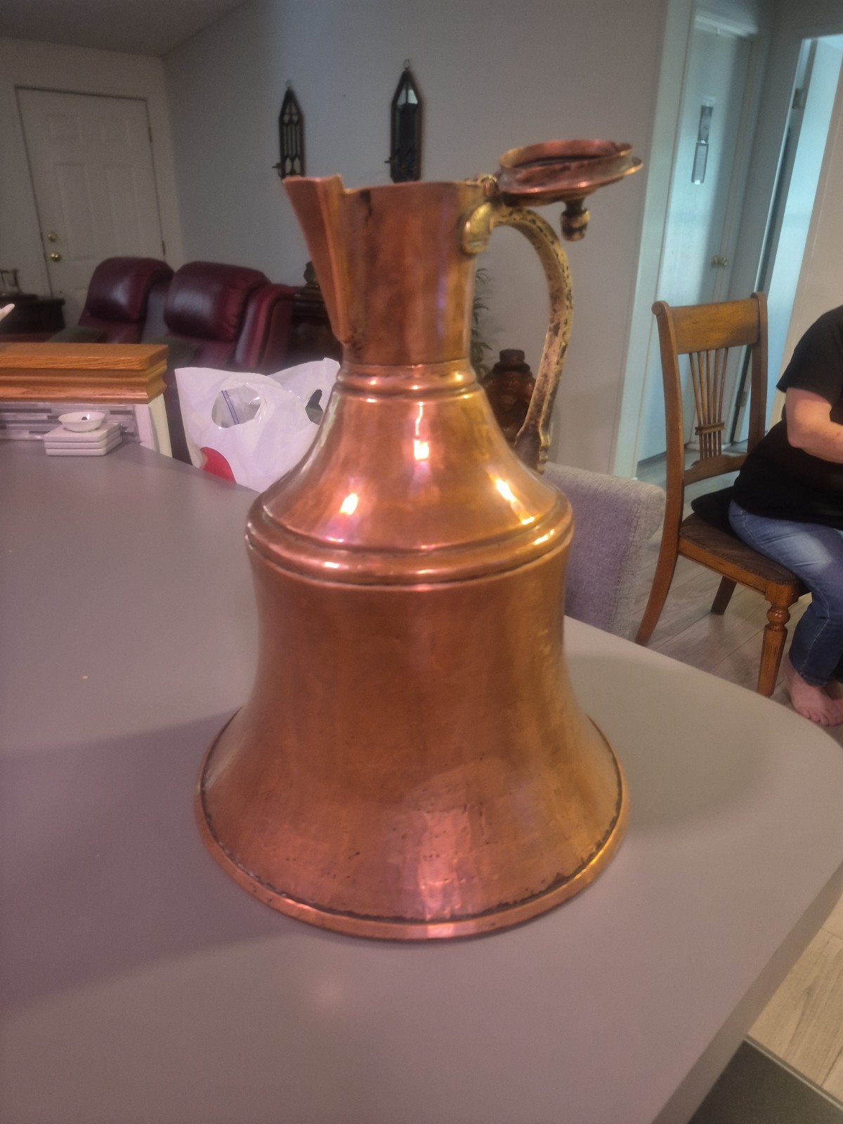 Excellent, large 19th century Turkish Islamic hammered forged copper pitcher