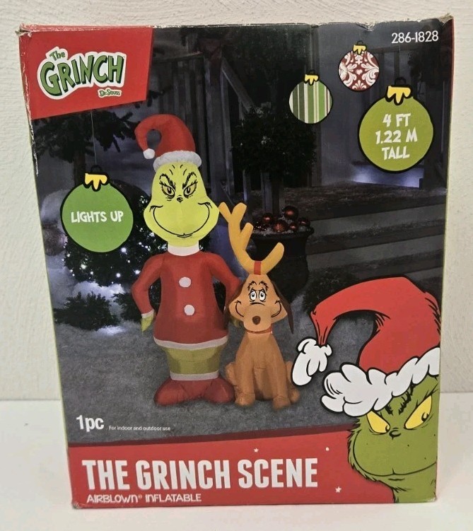 The Grinch & Max Dog Scene Christmas Airblown Inflatable 4' Gemmy 2023 286-1828 The Grinch & Max Dog Scene Christmas Airblown Inflatable 4' Gemmy 2023 286-1828