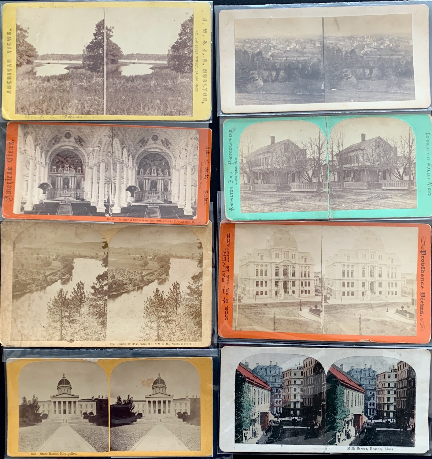 Lot of 8 New England Stereoviews: Massachusetts Rhode Island Vermont Boston &c