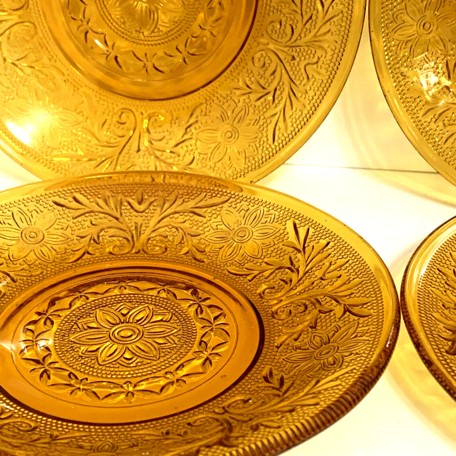Vintage Amber Gold Anchor Hocking Sandwich Plates Desert Gold Pattern Set of 4