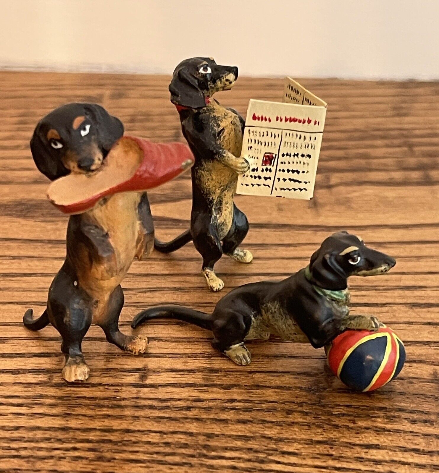 Three (3) Signed Fritz Bermann Vienna Bronze Cold Painted Dachshund\'s at Play