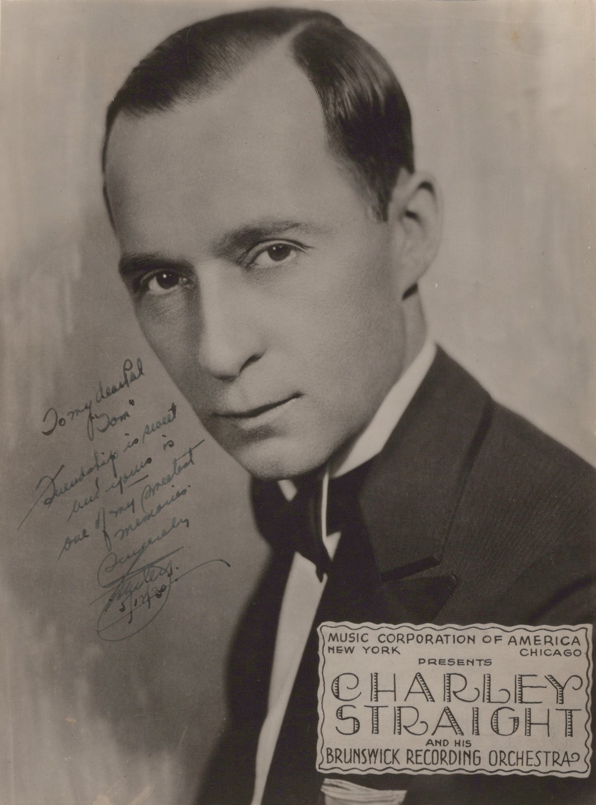 Charley Straight bandleader MCA New York promo 1930 - Original HAND SIGNED Photo