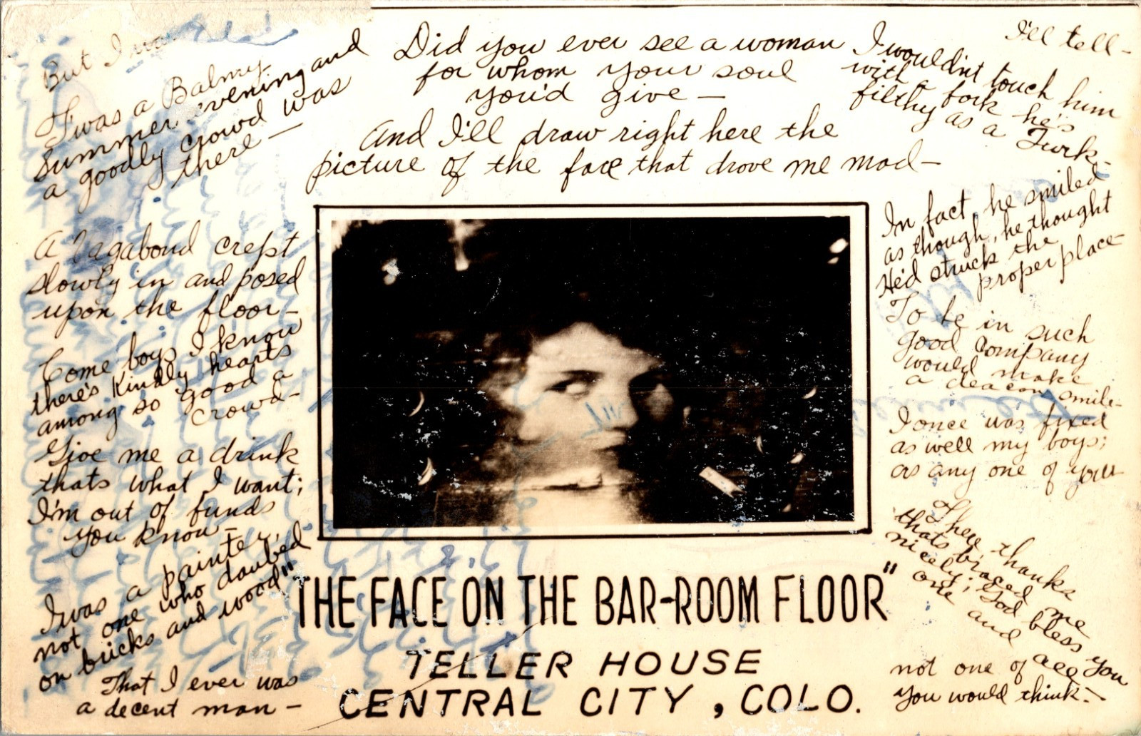 Face on Barroom Floor Teller House Central City CO RPPC Herndon Davis