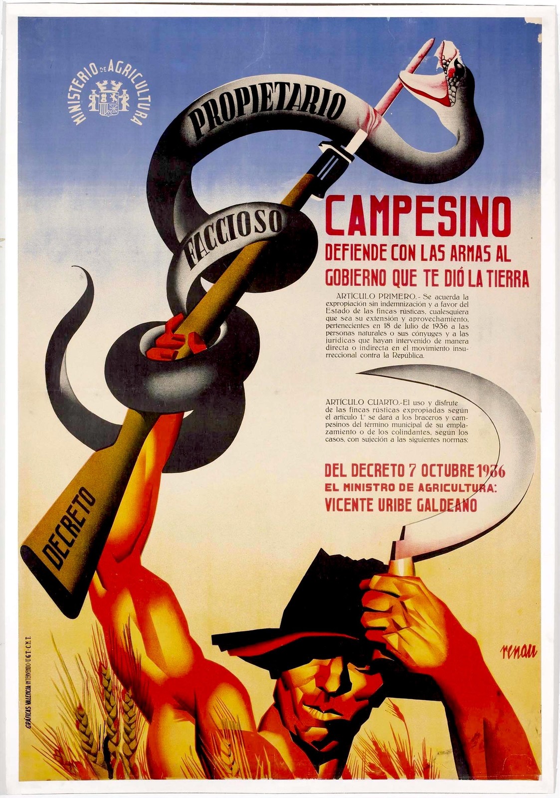 Vintage 1936 Spanish Political Poster by Josep Renau - 24x36” 🌾