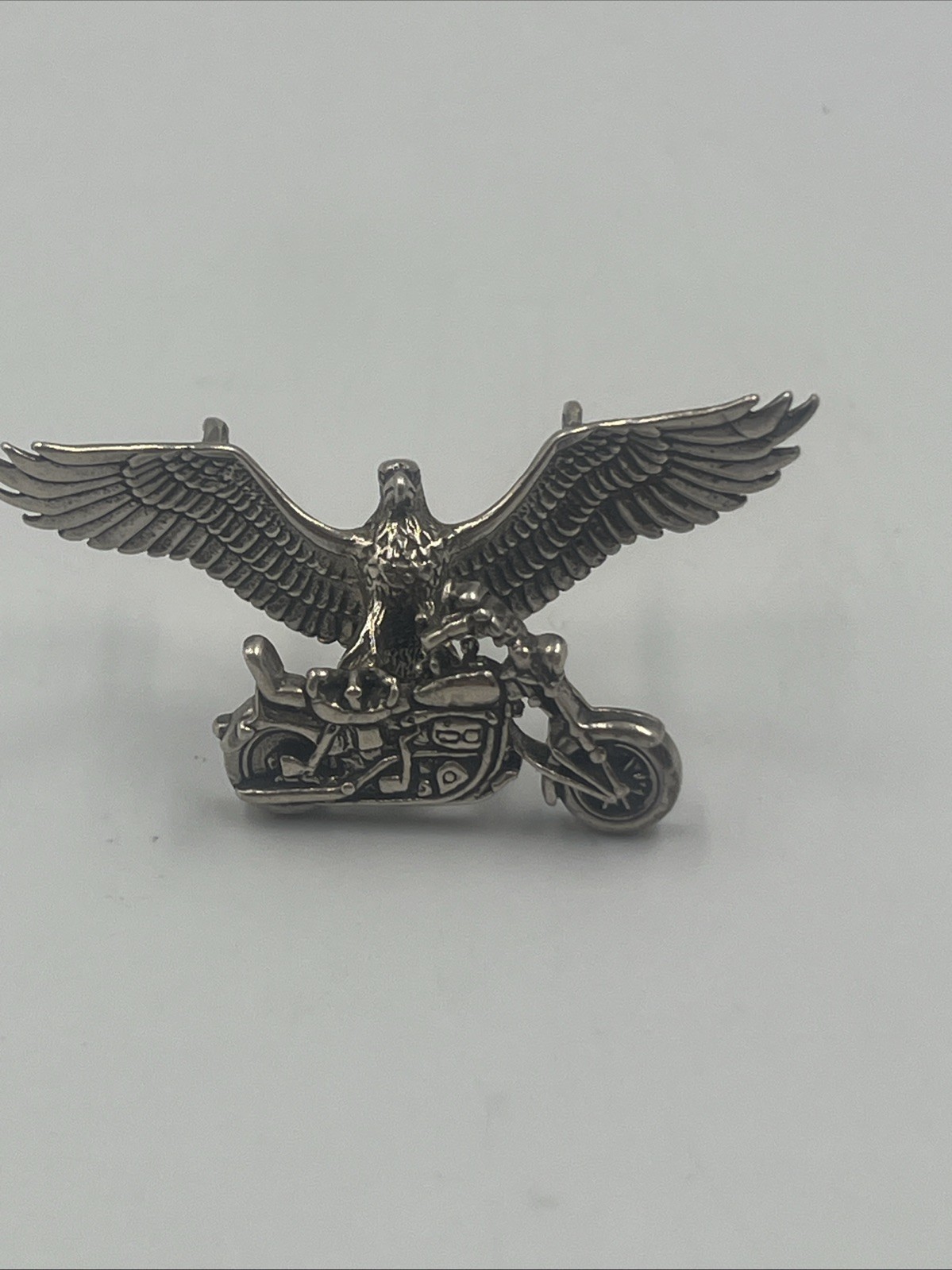 Vintage 1979 American Eagle Motorcycle Necklace 3D Pendant Harley Davidson Style