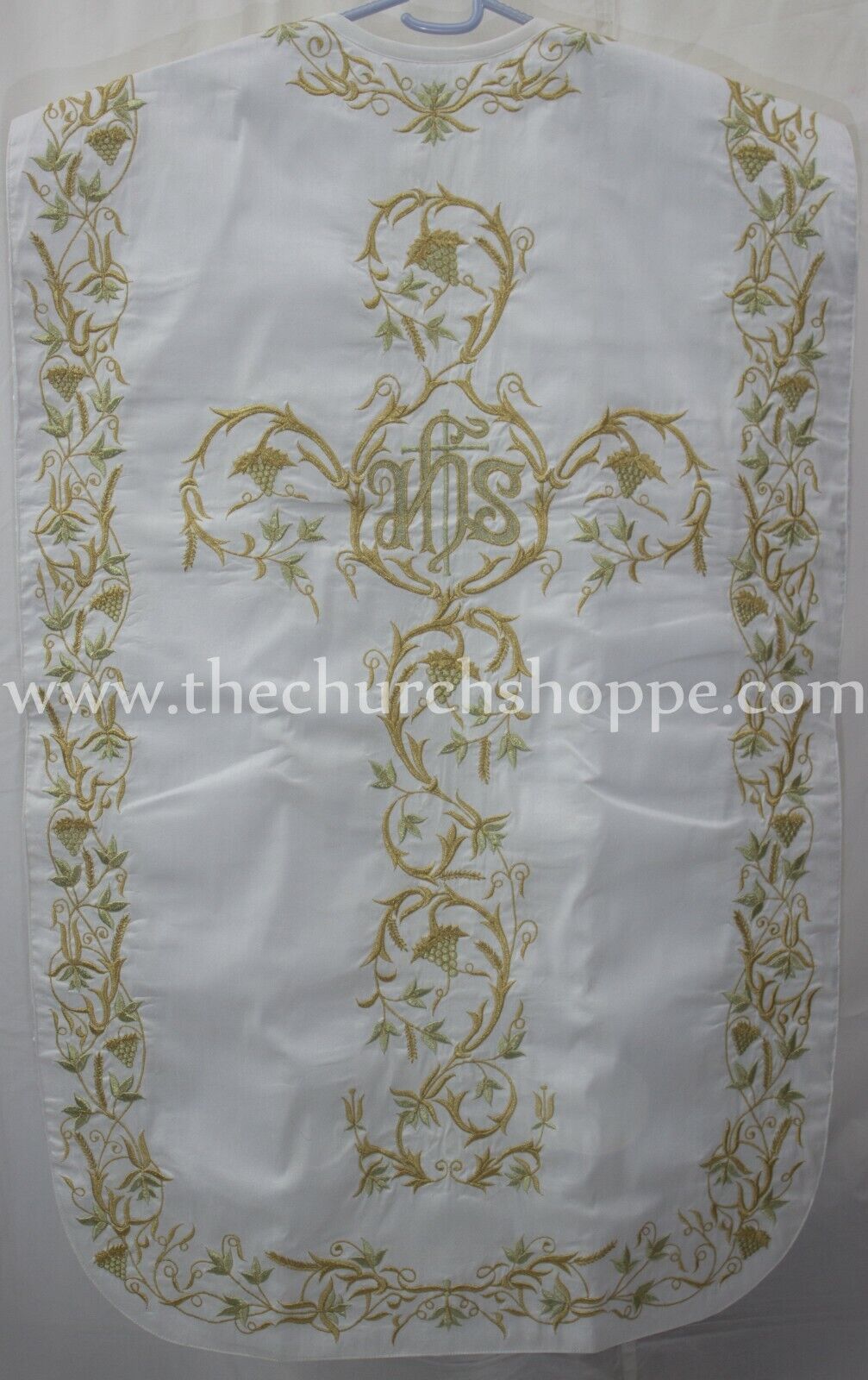 WHITE Roman Chasuble Fiddleback Vestment & 5 piece mass set IHS embroidery,FELT 