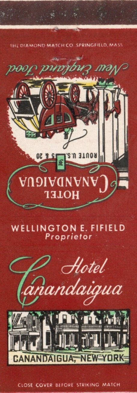 Vintage Matchcover Hotel Canandaigua Canandaigua New York New England Food