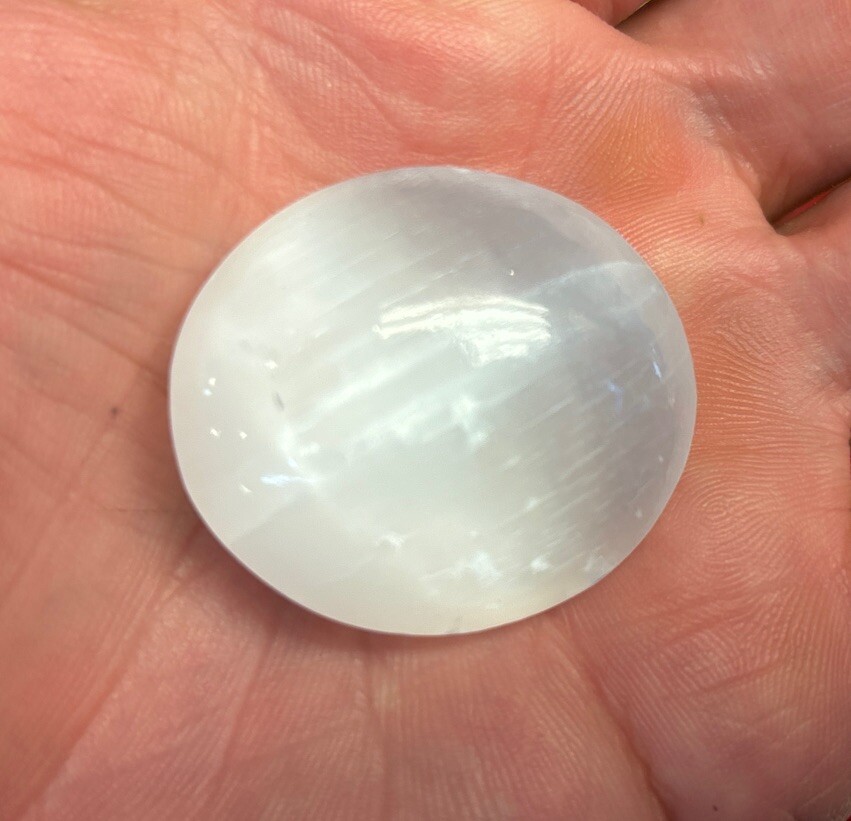 Mini Selenite Palmstone 1 1/2”
