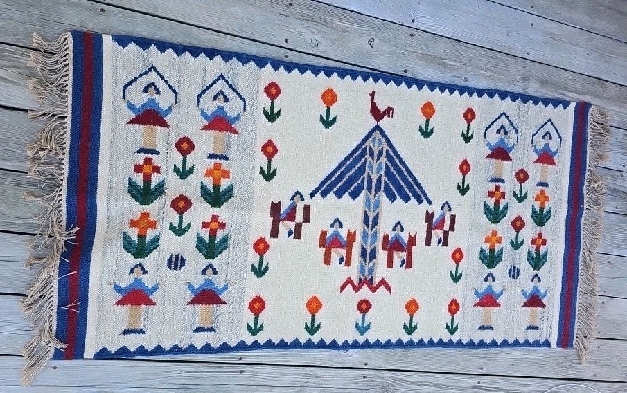 Vtg Zapotec Hand Woven Wool Rug Tapestry Mexican Oaxaca Tree of Life Birds 67x32