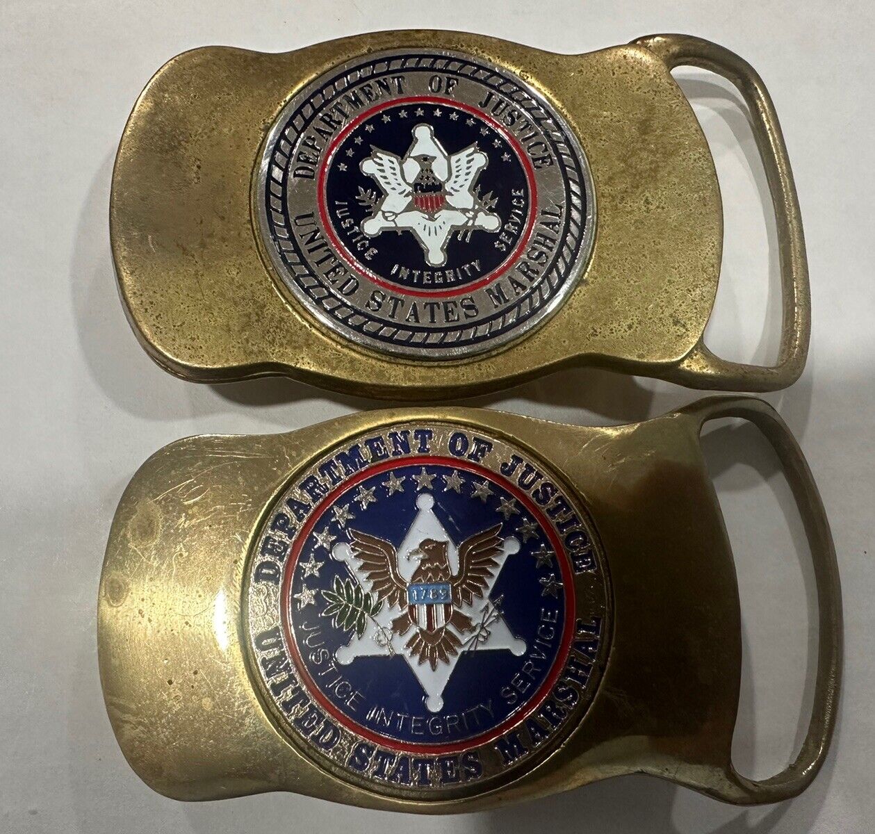 Lot 2 Vintage Belt buckle Department Of Justice United States Marshal