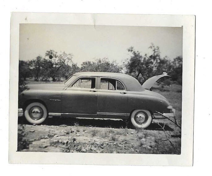 VTG B&W Found Photo Snapshot Classic Car Parked with Trunk Open Americana