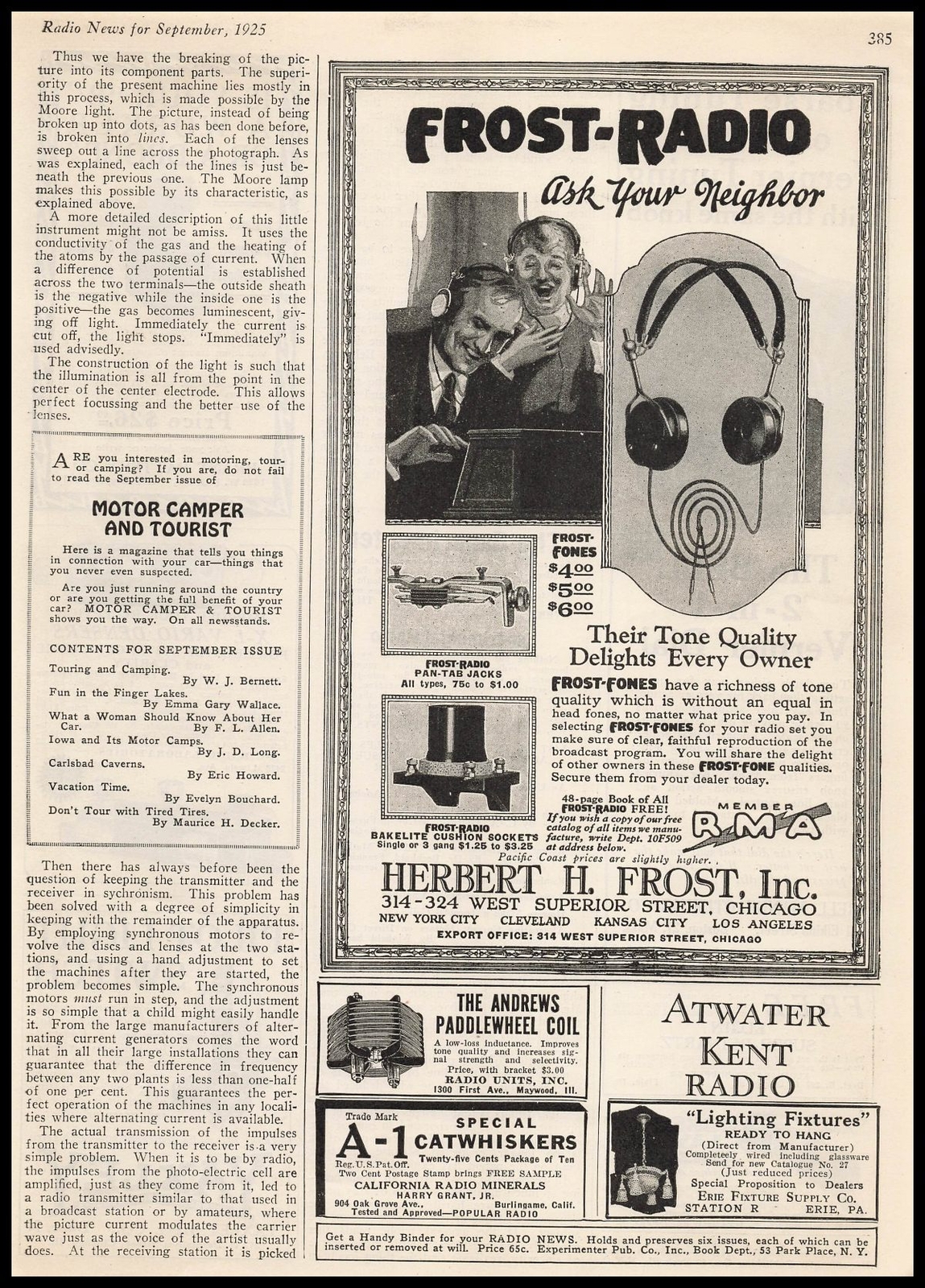 1925 Herbert H. Frost Los Angeles Frost-Fones Radio Headphones Vintage Print Ad