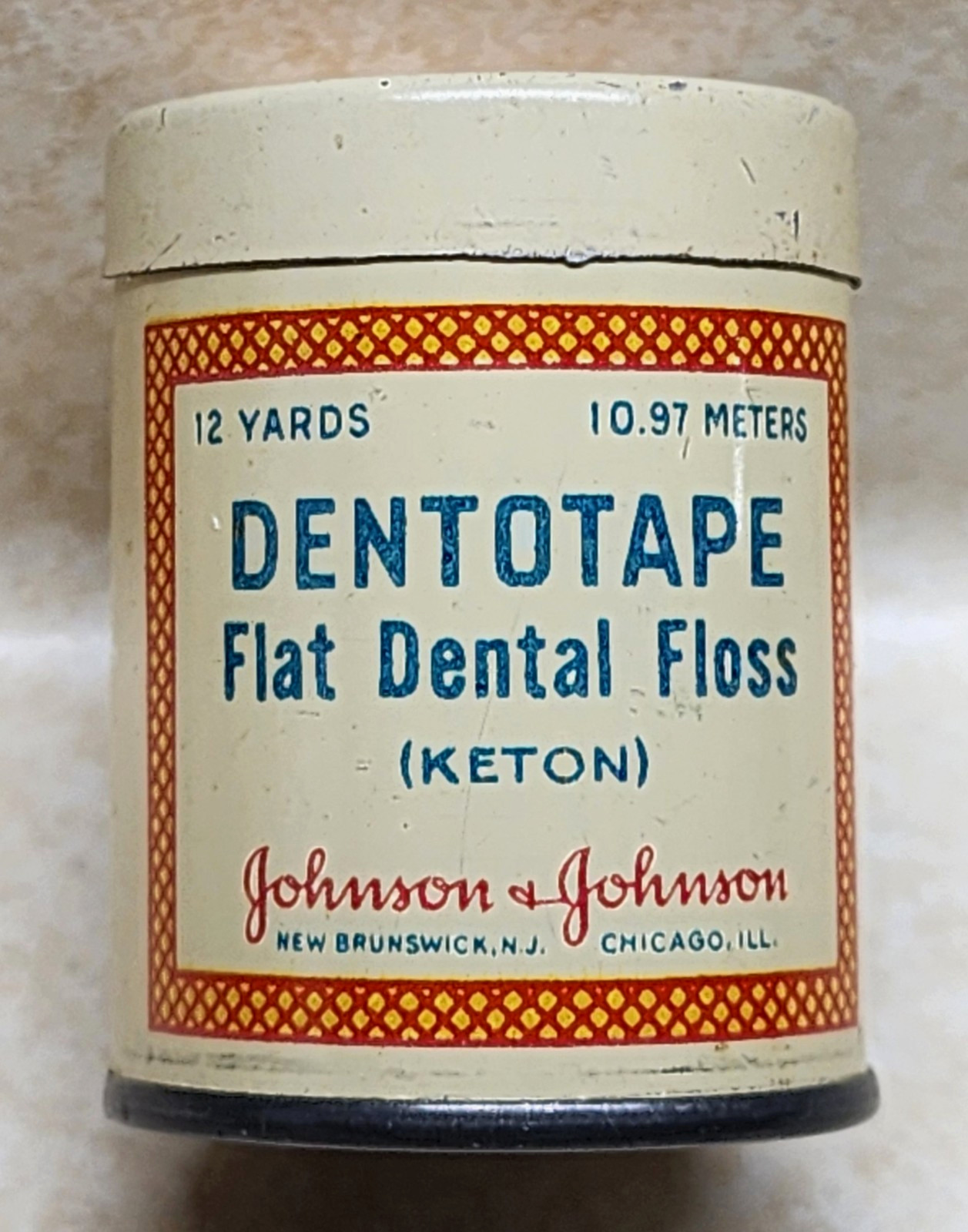 Vintage Dentotape Flat Dental Floss Tin - Johnson & Johnson - Made in USA