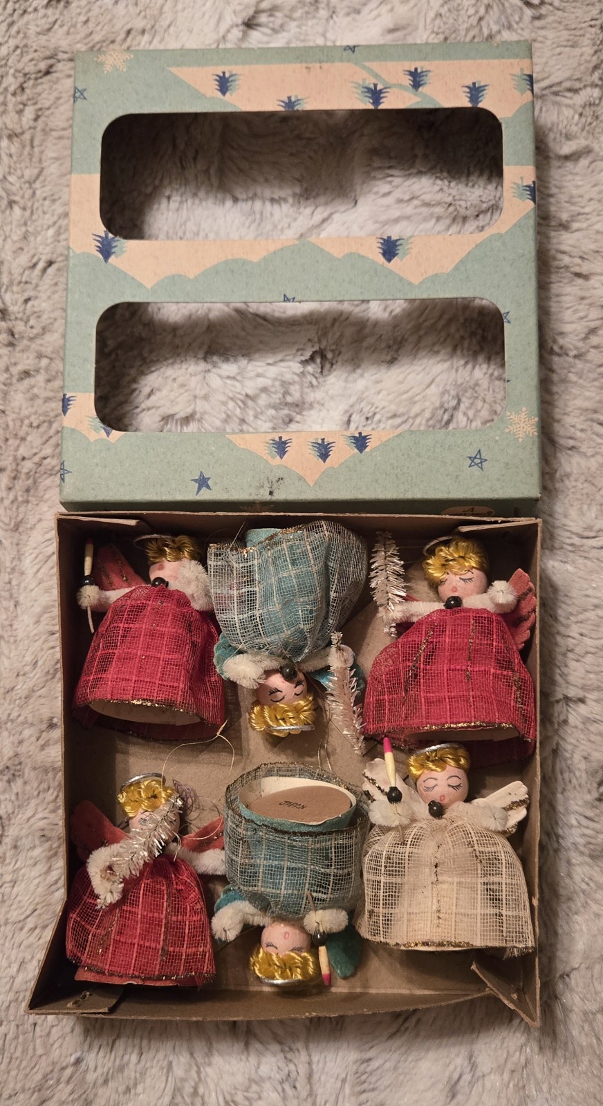 MCM Shiney Brite Vintage Angel Christmas Ornaments in original box 1950\'s Japan