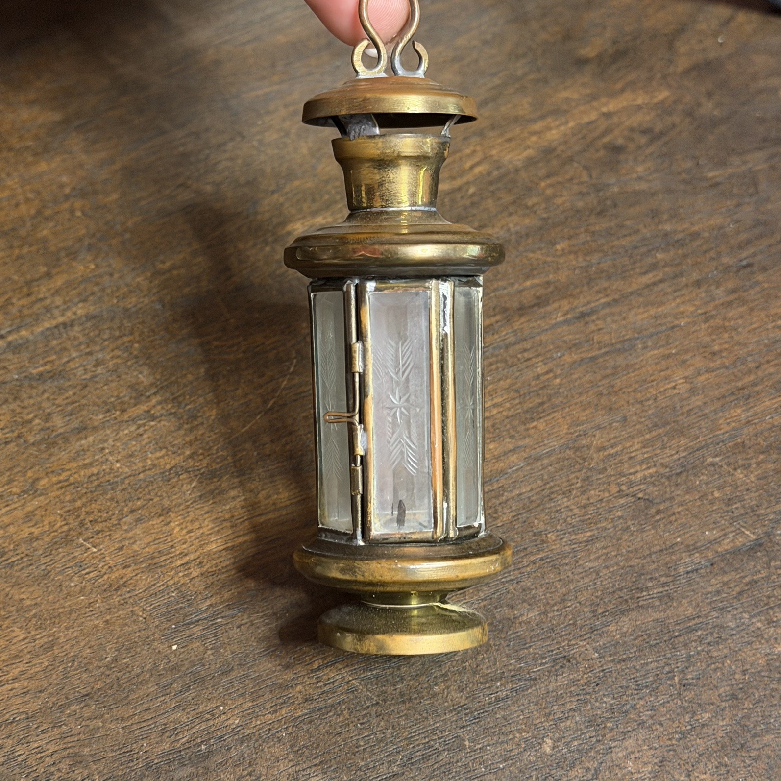 Vintage Miniature 4” Turkish Brass Shepherd Lamp Lantern Etched Glass Door Opens Vintage Miniature 4” Turkish Brass Shepherd Lamp Lantern Etched Glass Door Opens