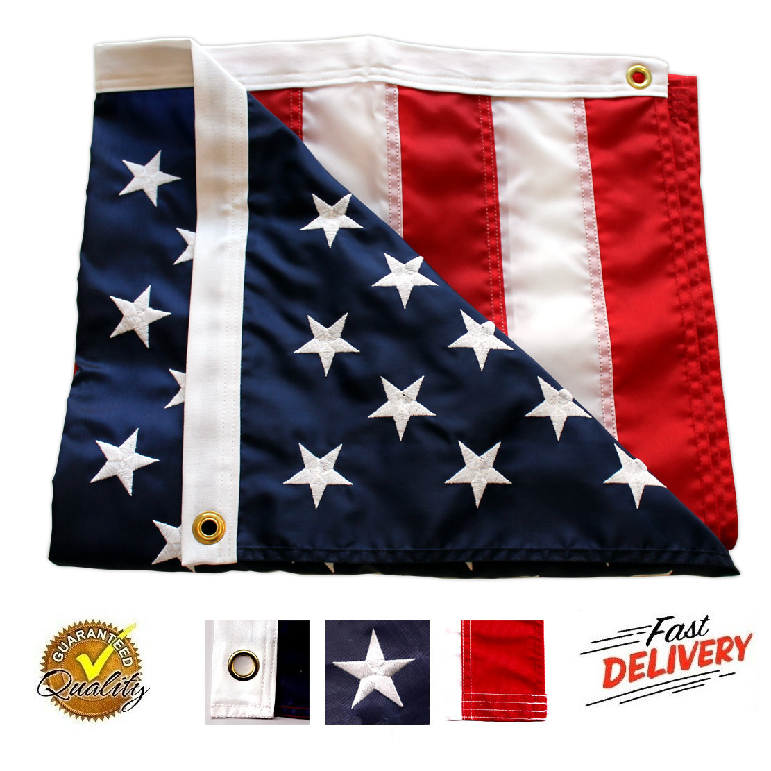 Bandera estadounidense de 3 x 5 pies, estrellas bordadas resistentes, rayas cosi