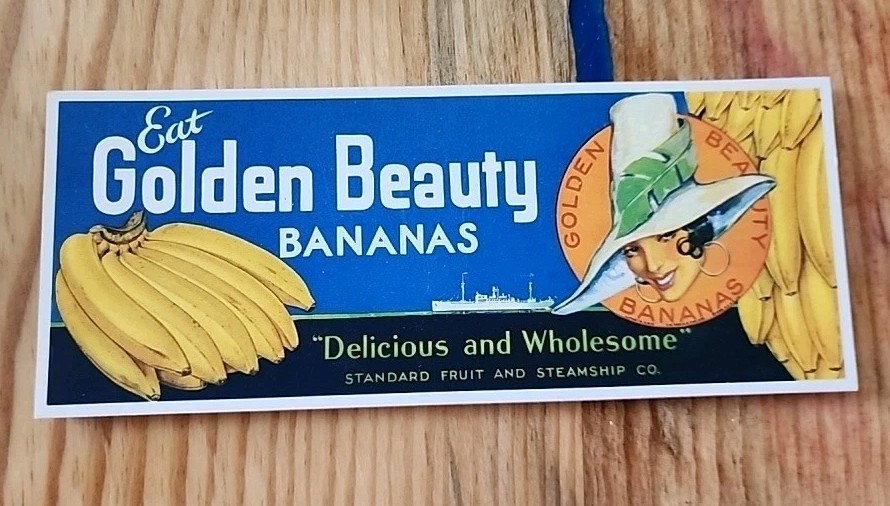 1932 Standard Fruit and Steamship Co. Banana Crate Label Freighter Caribbean