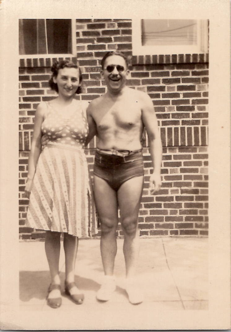 Hot Beefcake Muscle Man in Speedo Busty Woman Risqué 1942 Vintage Photo Gay Int