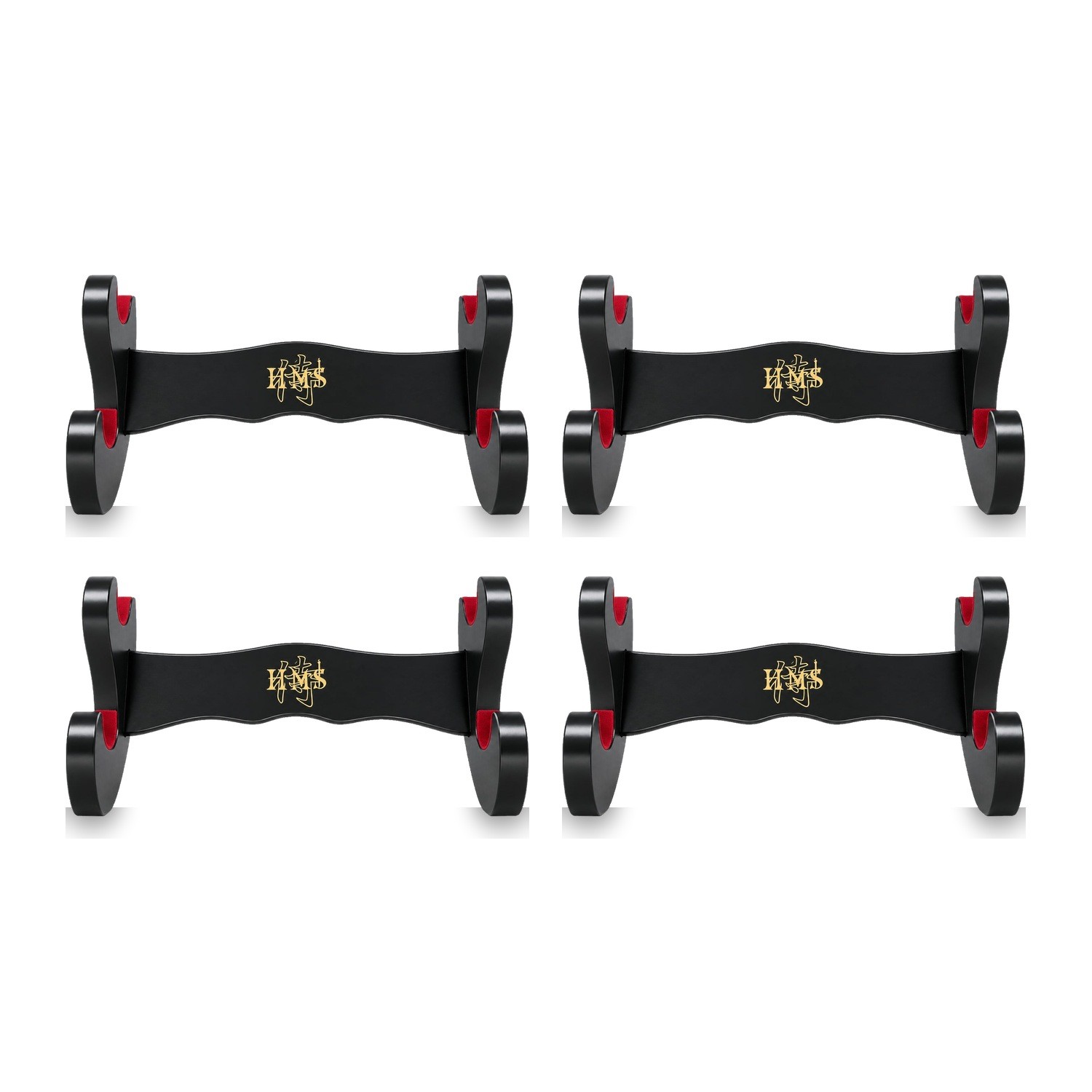 4 Pack 2-Tier Sword Stand Black Lacquer Wall Mount Katana Wakizashi Hanger