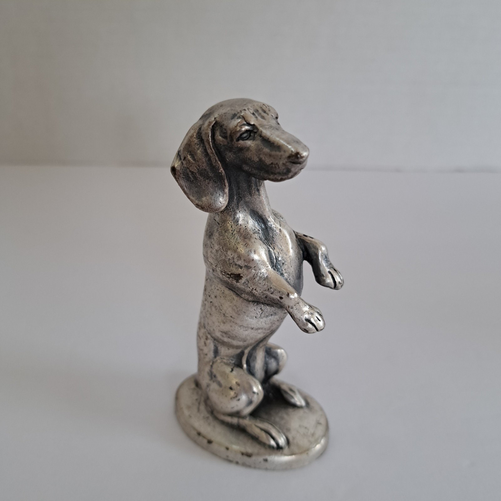 Vtg Peltro Italy Dachshund Hound Dog Sitting Up Decorative Pewter Metal Figurine