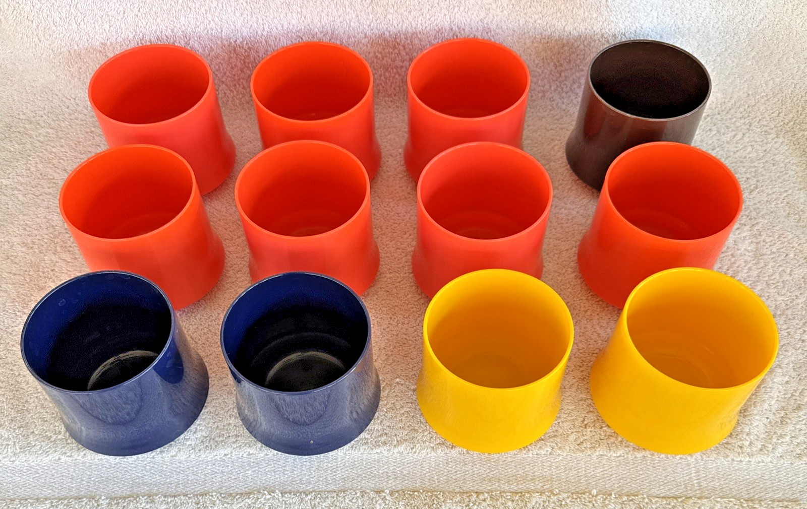 Vintage MCM Stackable Plastic Cups /Glasses Minimalist Orange /Blue/Yellow/Brown