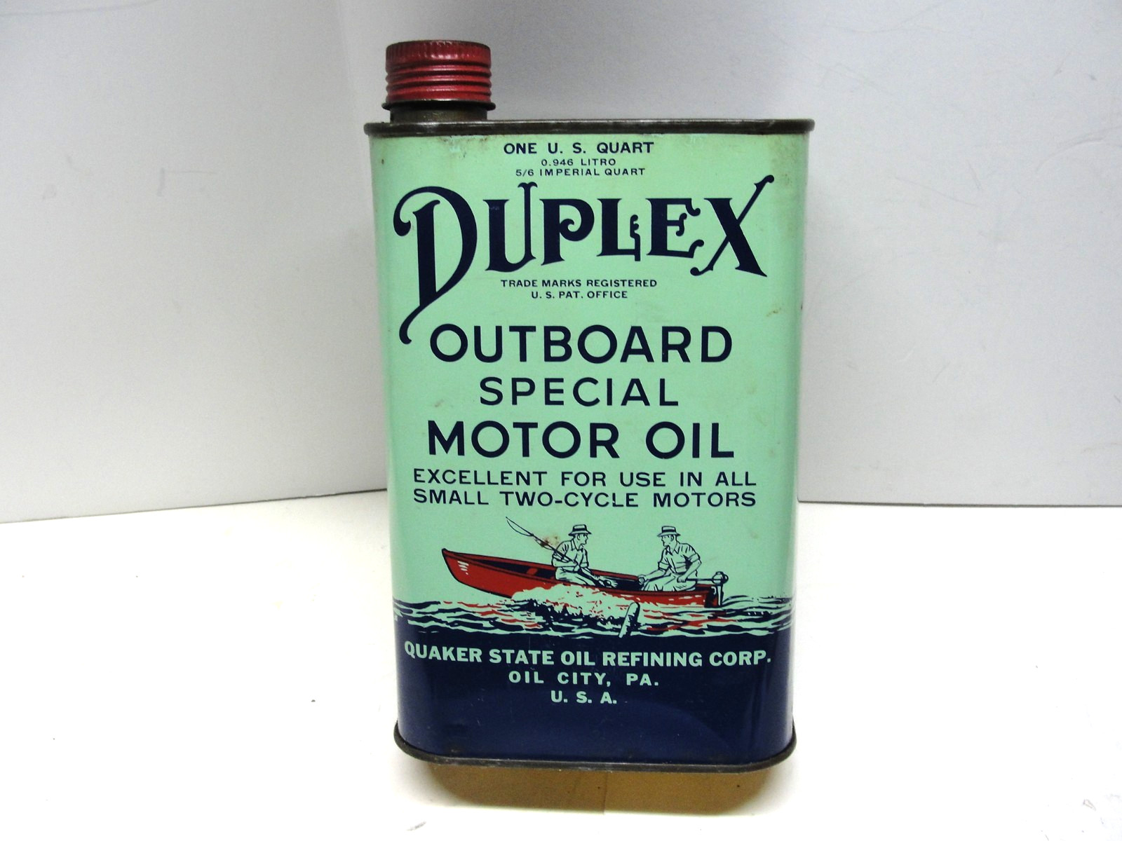 VINTAGE DUPLEX OUTBOARD SPECIAL MOTOR OIL ONE QUART OIL CAN USED