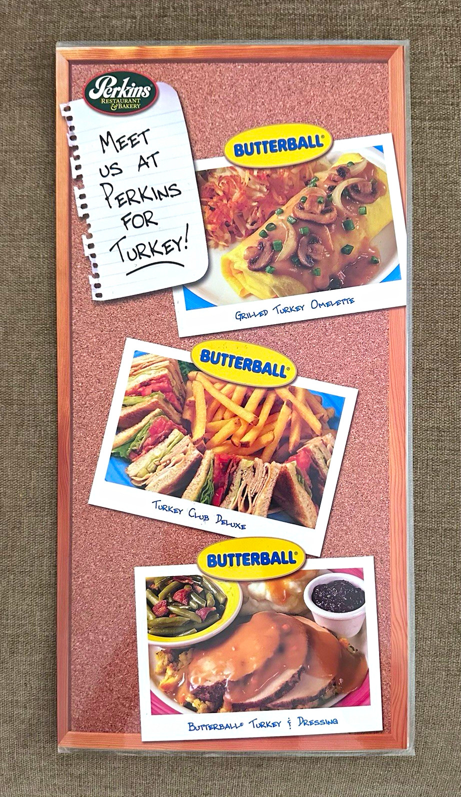 Vintage 2002 Perkins Restaurant Menu Butterball Turkey Holiday Promotional