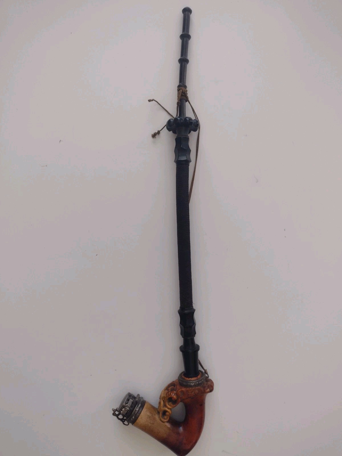 Antique 19th Century Meerschaum Hunting Pipe Ornate Metal Lid Hussar Style