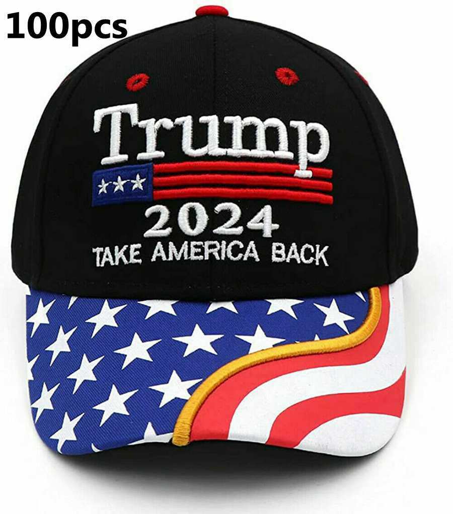 100pcs Donald Trump Hat Take America Back 2024 Campaign Republican Black Cap