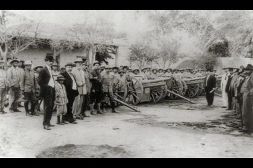 Hermosillo Sonora Mexico 1911-1914 Gen Carranza Soldiers with Guns on Wheels