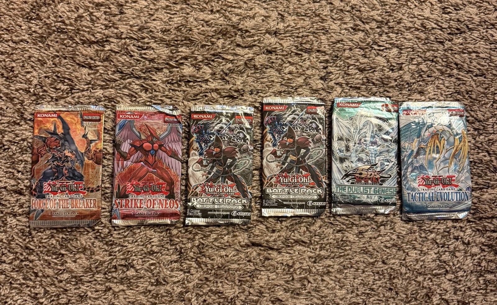 Konami Yu-Gi-Oh 1st Edition 1996 Booster Pack Wrappers Empty, No Cards, Lot of 6