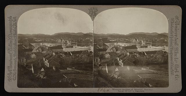 Photo:Mandal Norway 1907 Western Section Stereoview Harbor Townscape