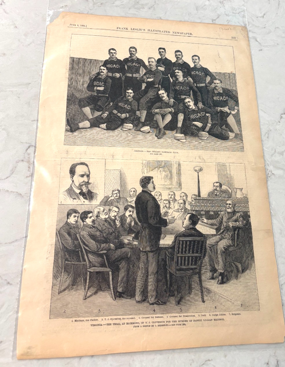 1885 Frank Leslie's Illustrated Newspaper Chicago Baseball Club Single Page Rare 1885 Frank Leslie's Illustrated Newspaper Chicago Baseball Club Single Page Rare