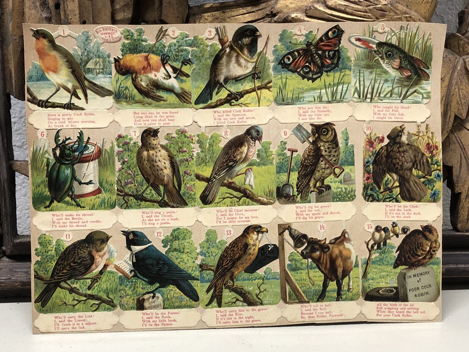Who Killed Cock Robin by Birn Bros #45 Victorian Die Cut Scrap Glued on Paper L3