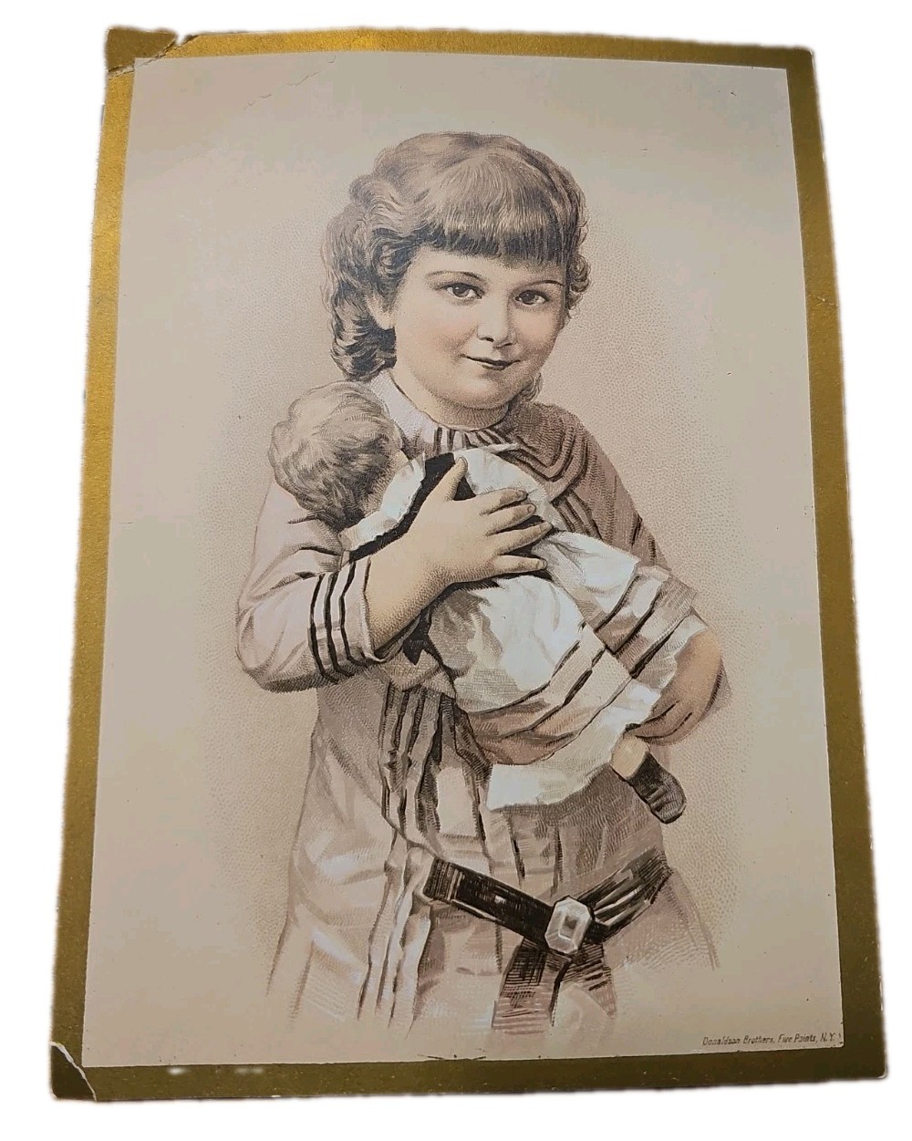 1885 Soapine Trade Card Girl Doll Donaldson Bros Five Points NY Victorian Ad