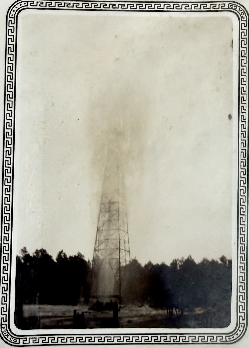 Vintage 1930s Photo Abstract Lone Oil Derrick Gusher In Texas Snapshot