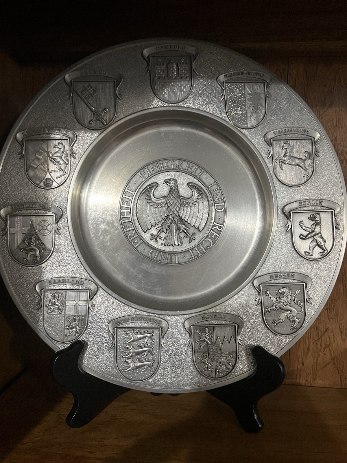 Retro Vintage SKS Zinn 95% Pewter Wall Hanging Plate Made in West Germany 9.5”