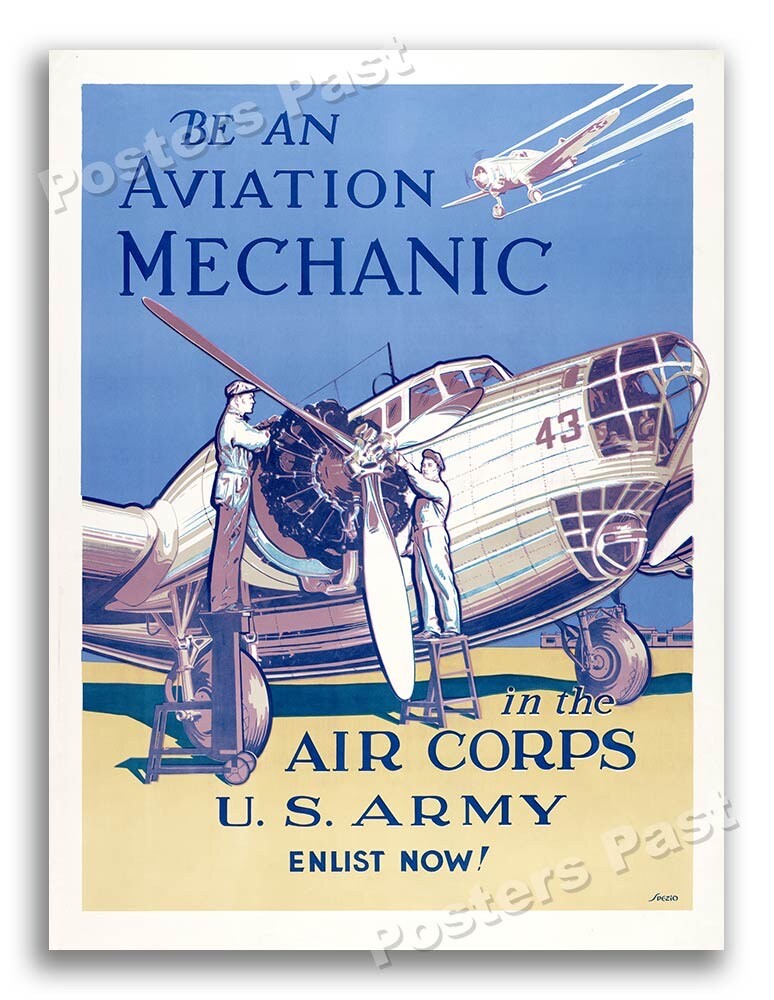 1942 Be an Aviation Mechanic in the US Army Vintage Style WW2 Poster - 18x24