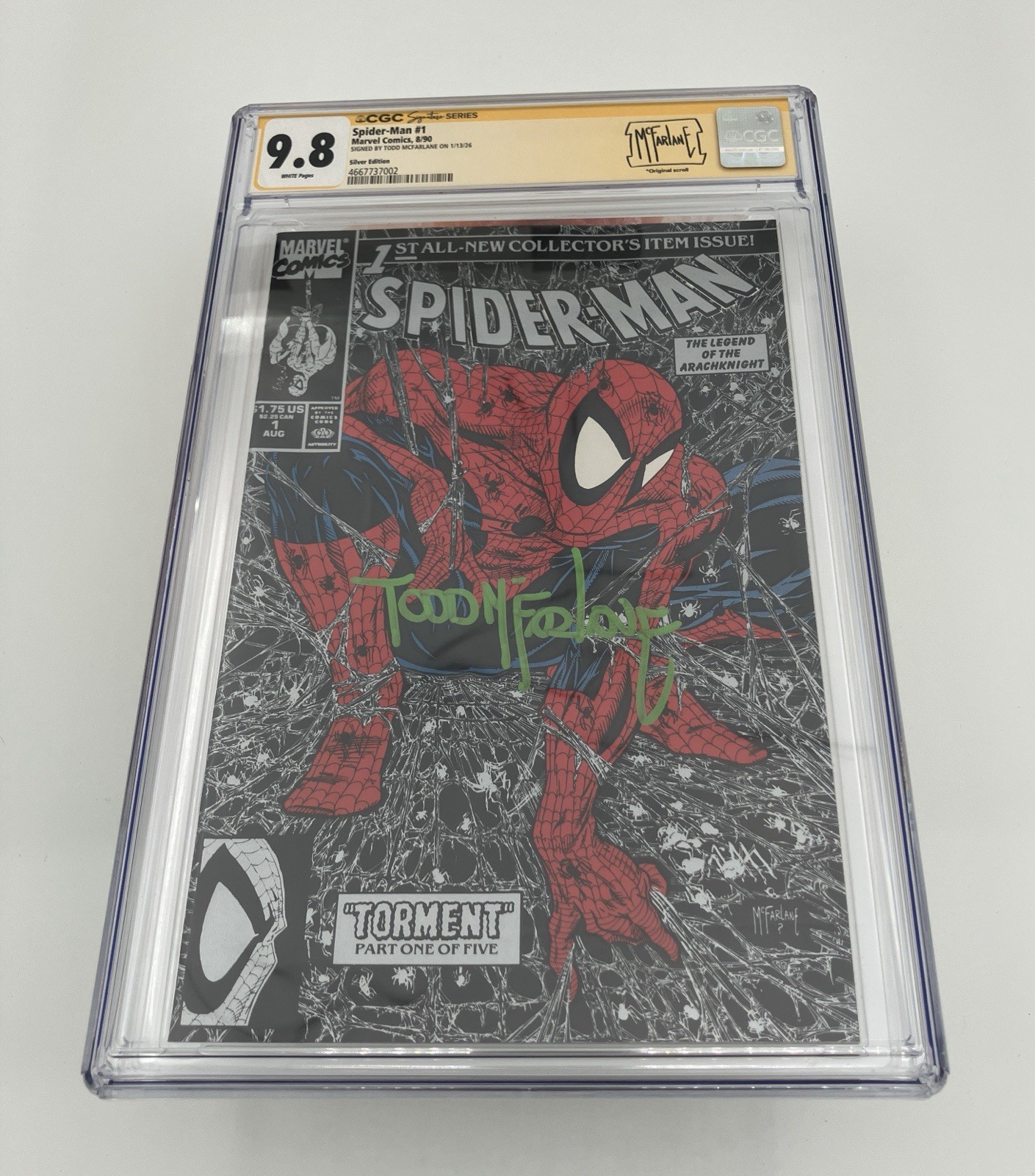 Spider-man 1 Cgc 9.8 1990 Silver Signed Signature Todd McFarlane Custom Label