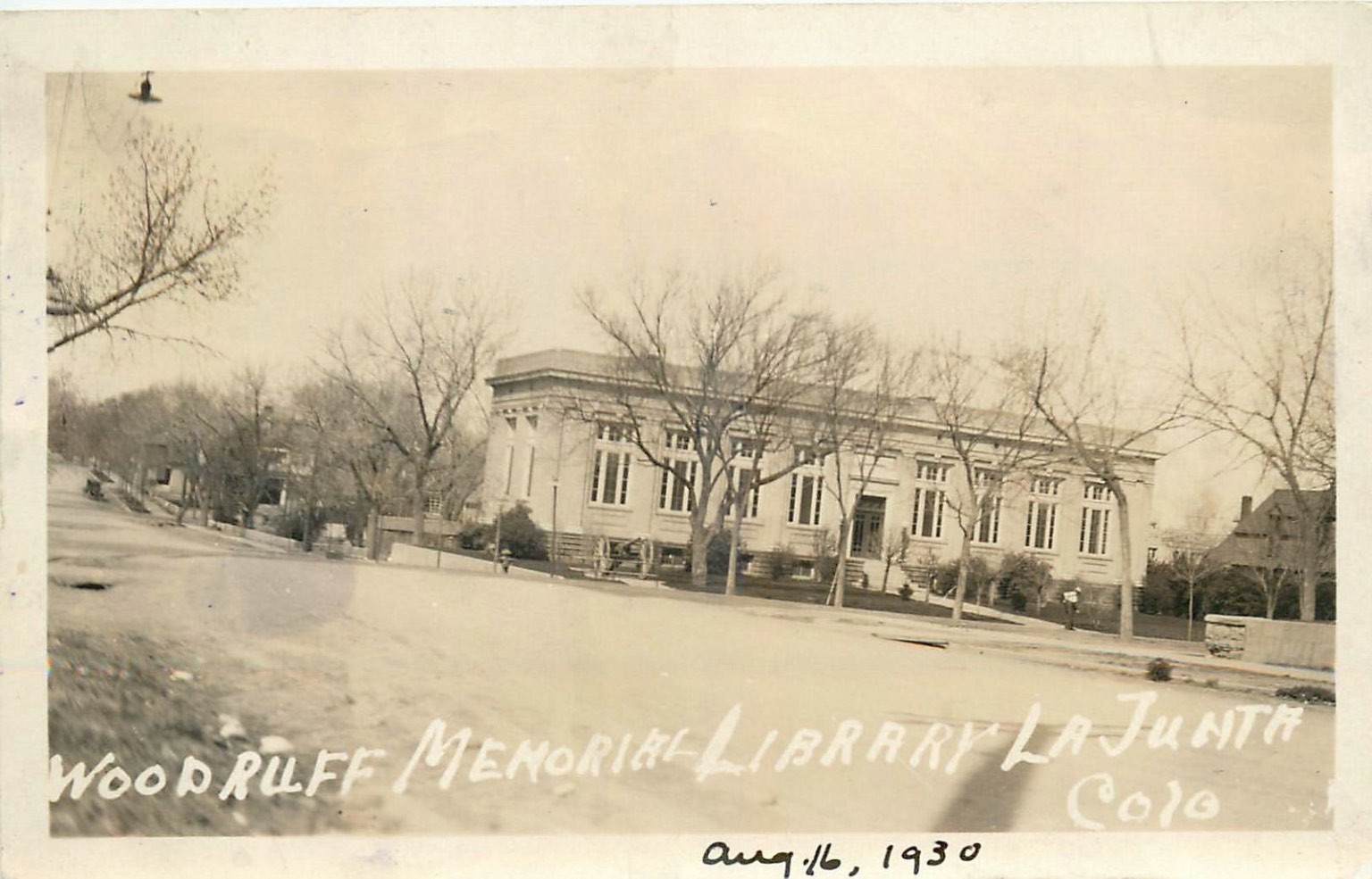 1930 RPPC Woodruff Memorial Library La Junta CO Postcard Kansas City MO Postmark