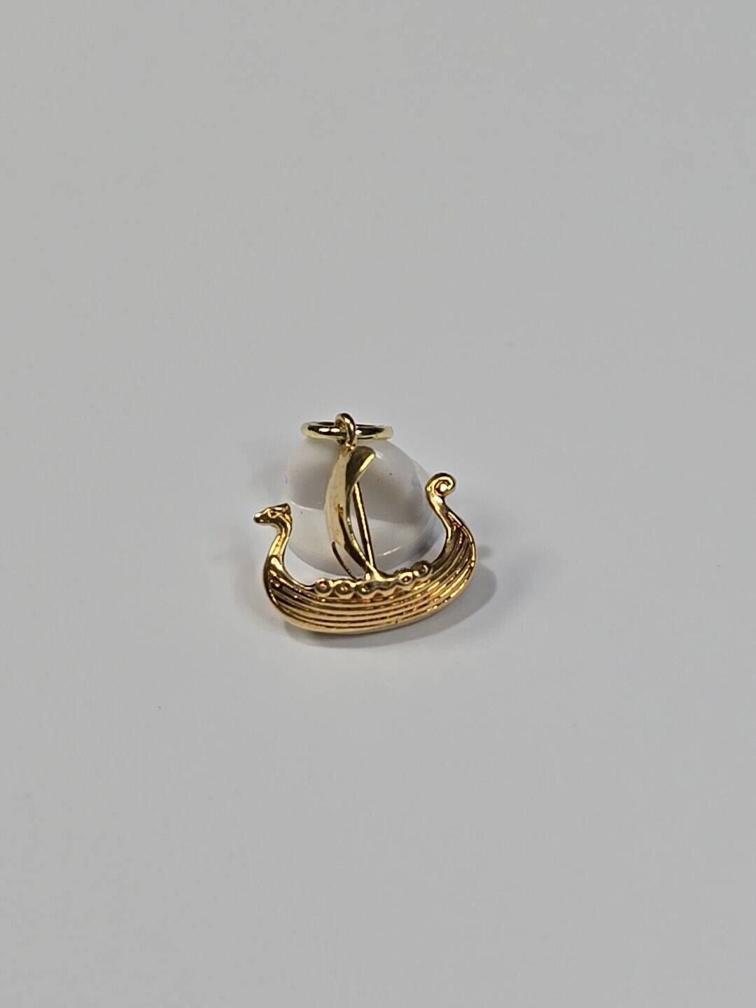 Viking Sailing Ship Charm Pendant Gold Color Metal Vintage Small Size 