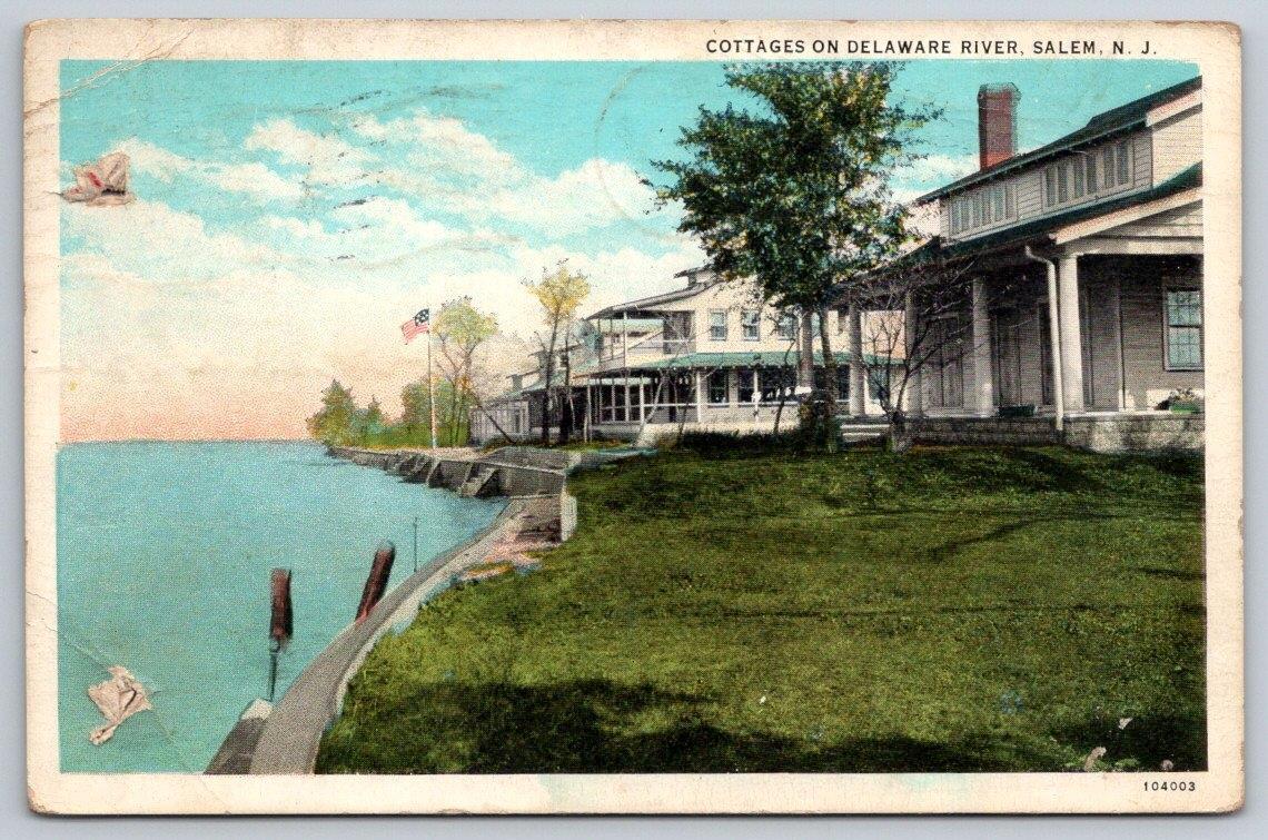 1931 SALEM NEW JERSEY*COTTAGES ON THE DELAWARE RIVER*AMERICAN FLAG*TO CLAYTON NJ