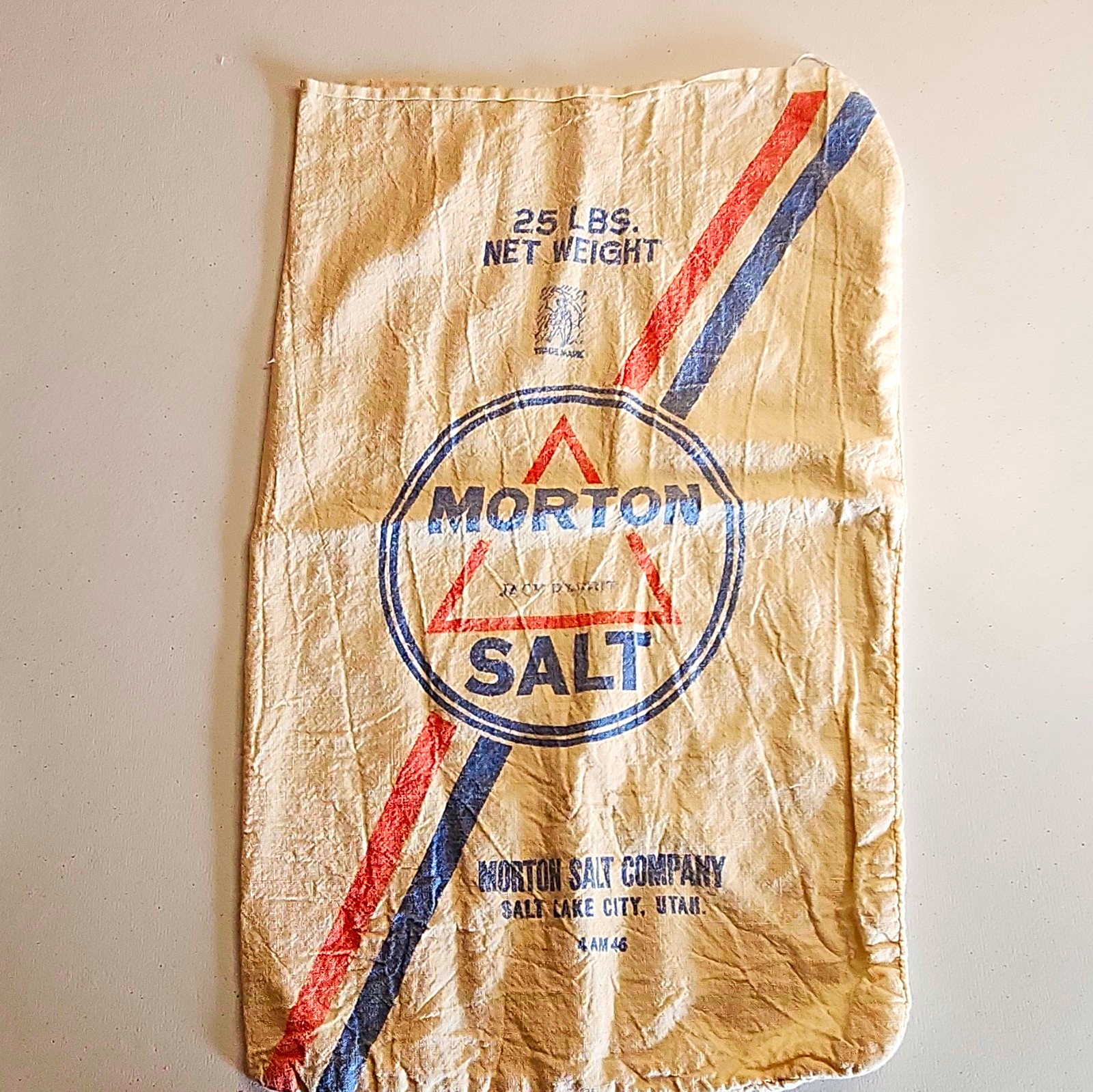 Vintage Morton Vintage Cloth Feed Sack Printed Graphic 25 lb Salt Lake City Utah