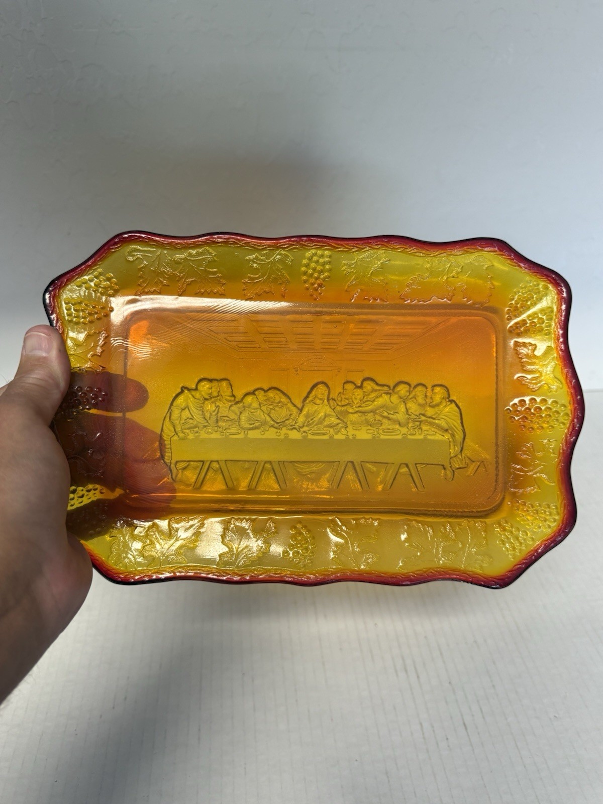 Vintage Indiana Glass Amberina  Tiara Last Supper Plate Tray 11\