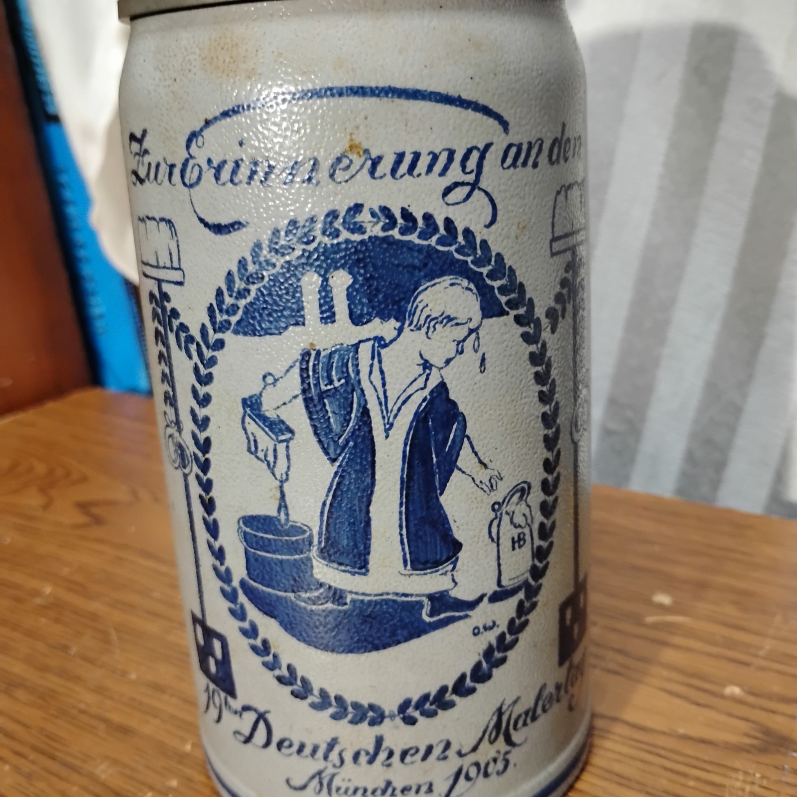 Early 20th Century German Stoneware Beer Stein, Dated 1905