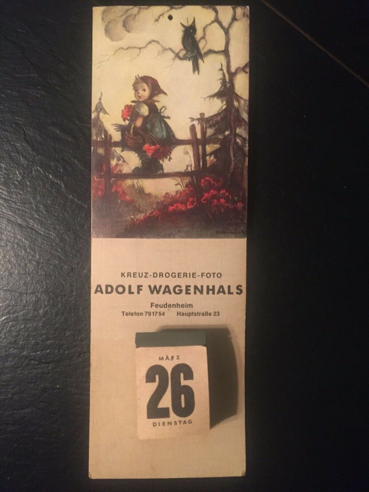 German Vintage Wall Hanging Calendar Advertising Adolf Wagenhals Kreuz-Drogerie 