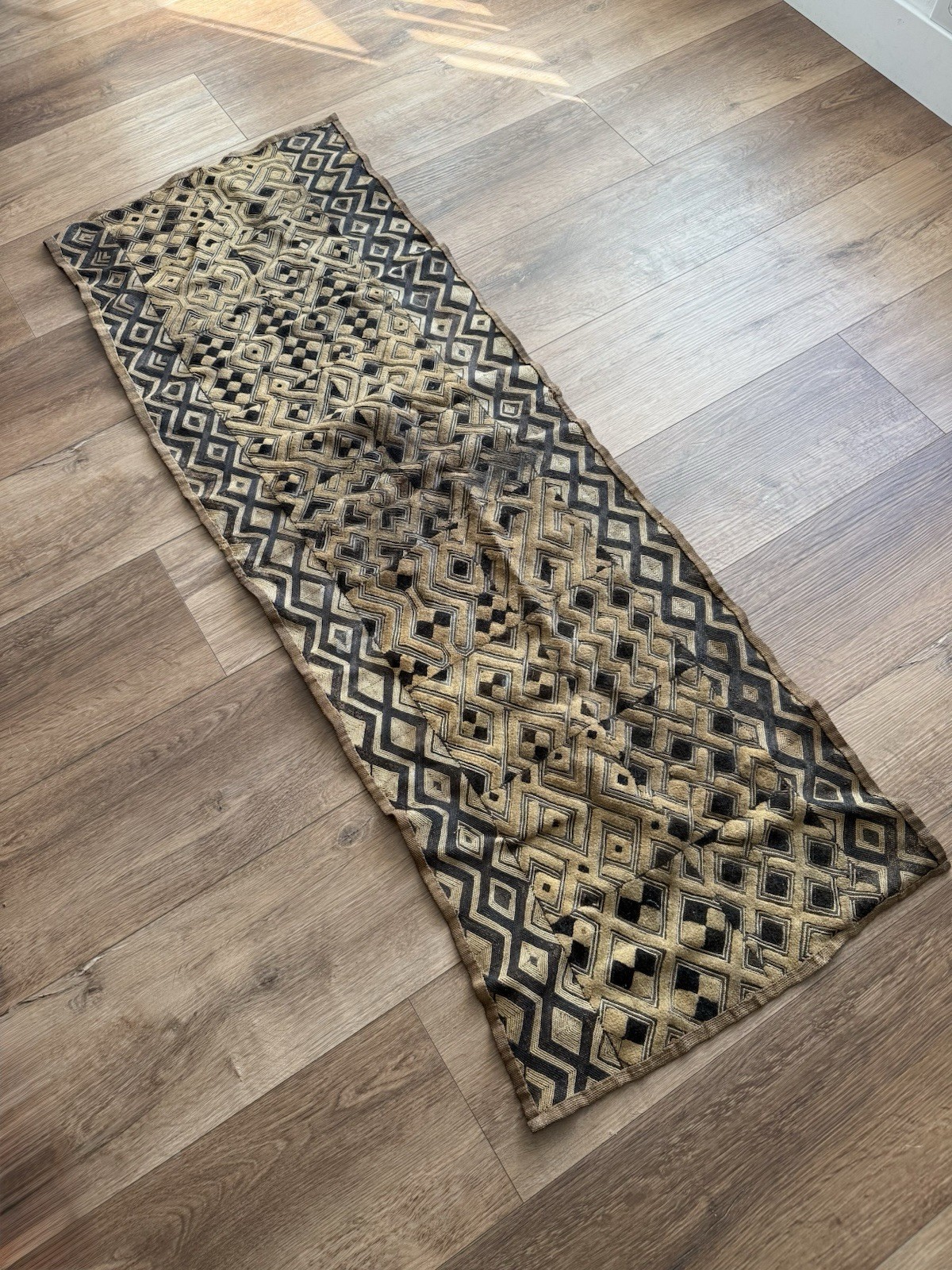Vintage African Kuba Shoowa Cut-Pile Raffia Textile Wall Art - D.R. of the Congo