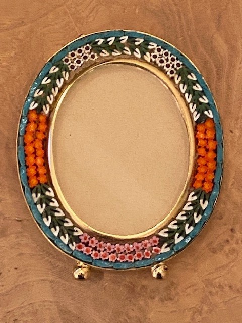 Adorable Vintage Italian Hand Made Micro Mosaic Oval Picture Frame Easel