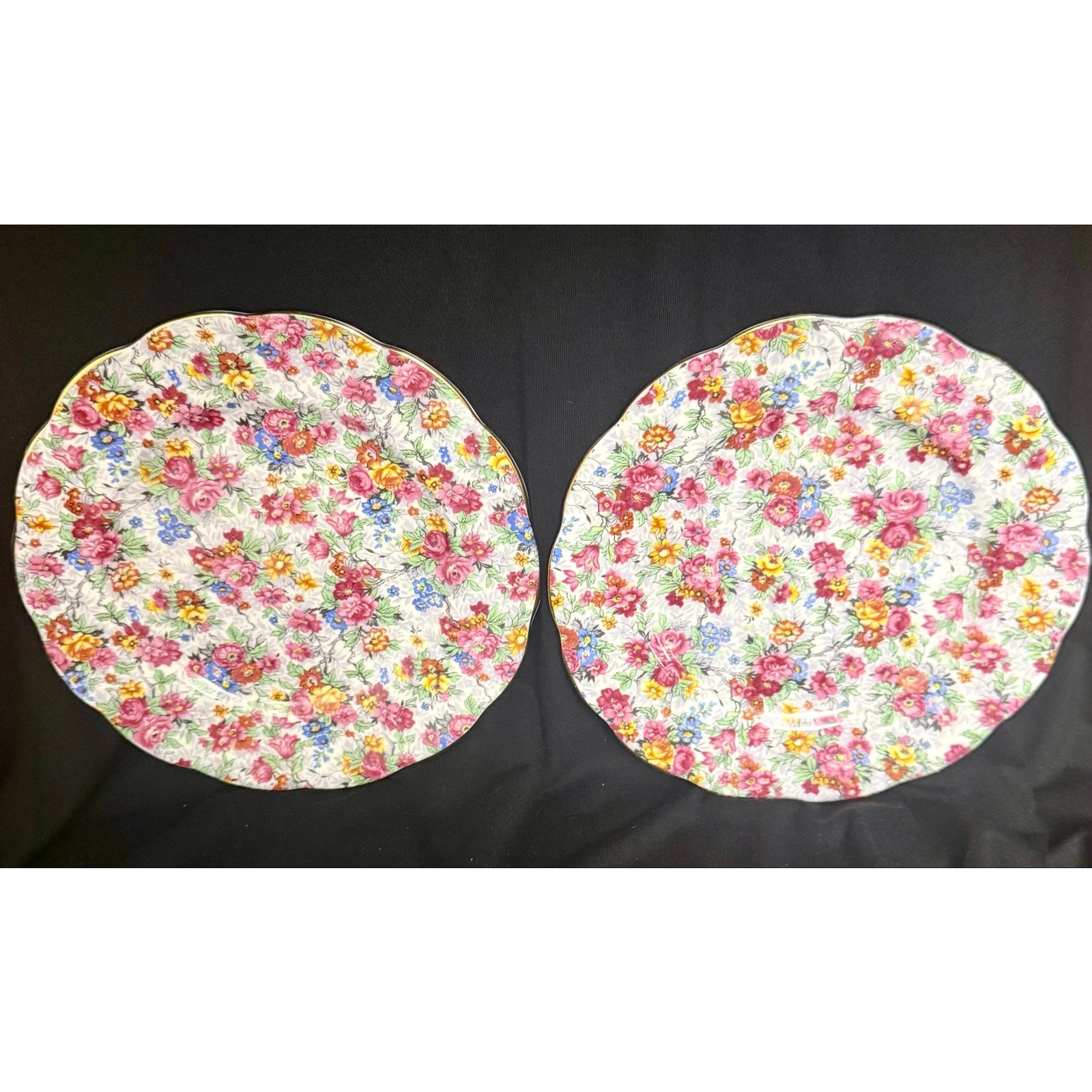 Pair 2 Vintage Royal Albert Memory Lane Chintz Floral Salad Dessert Plates 7.75”