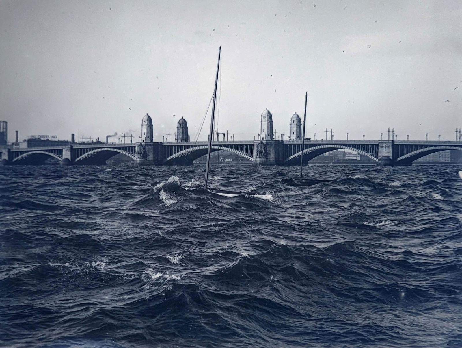 1920s Boston Storm Charles River Longfellow West Bridge Glass Negative OOAK